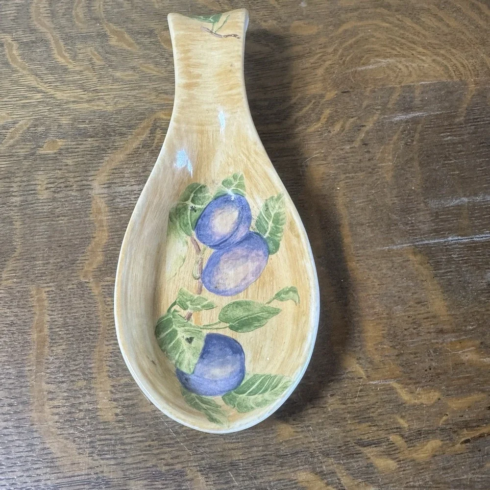 Jay Import Company Hand Painted Ceramic Spoon Rest Plums Fruit Kitchen Decor